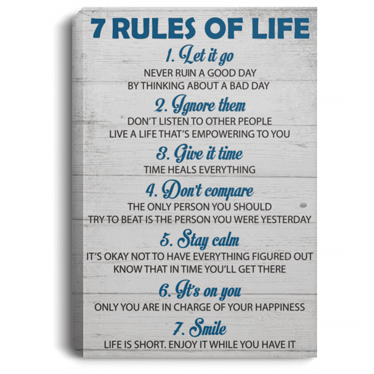 Inspiration 7 Rules of Life Gallery Wrapped Framed Canvas Prints - Unframed Poster - Office Decor Wall Art, White, 0.75'' Framed Canvas