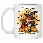Personalized I Love You My Little Witch Ceramic Coffee Mug - Beer Stein - Halloween Gift for Daughter Niece, White, 11 oz. White Mug
