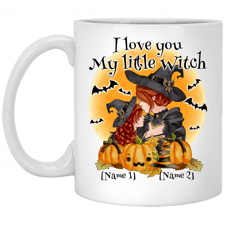 Personalized I Love You My Little Witch Ceramic Coffee Mug - Beer Stein - Halloween Gift for Daughter Niece, White, 11 oz. White Mug