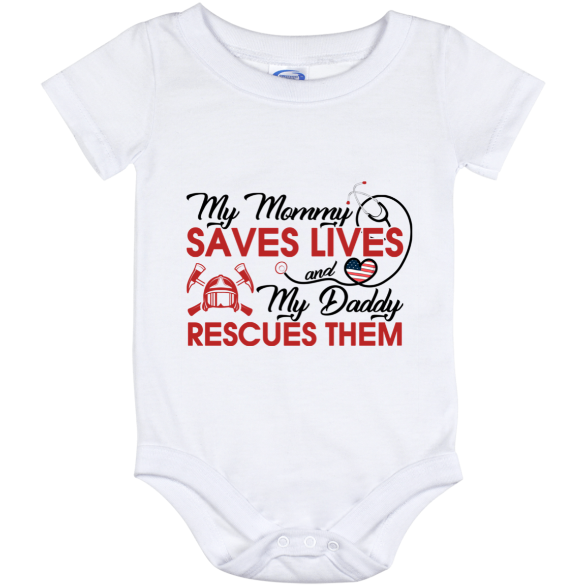 My Mom Saves Lives and My Dad Rescues Them Baby Onesie - Baby Infant Bodysuit, White, Baby Onesie - 12 Month