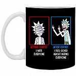 Rick Before Coffee I Hate Everyone Ceramic Coffee Mug - Beer Stein - Water Bottle - Color Changing Mug, Black, 11 oz. White Mug