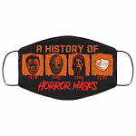 A History of Horror Masks - Halloween Murder Washable Reusable Custom Printed Cloth Face Mask Cover, Black, Cloth Face Cover