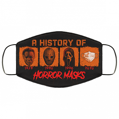 A History of Horror Masks - Halloween Murder Washable Reusable Custom Printed Cloth Face Mask Cover, Black, Cloth Face Cover