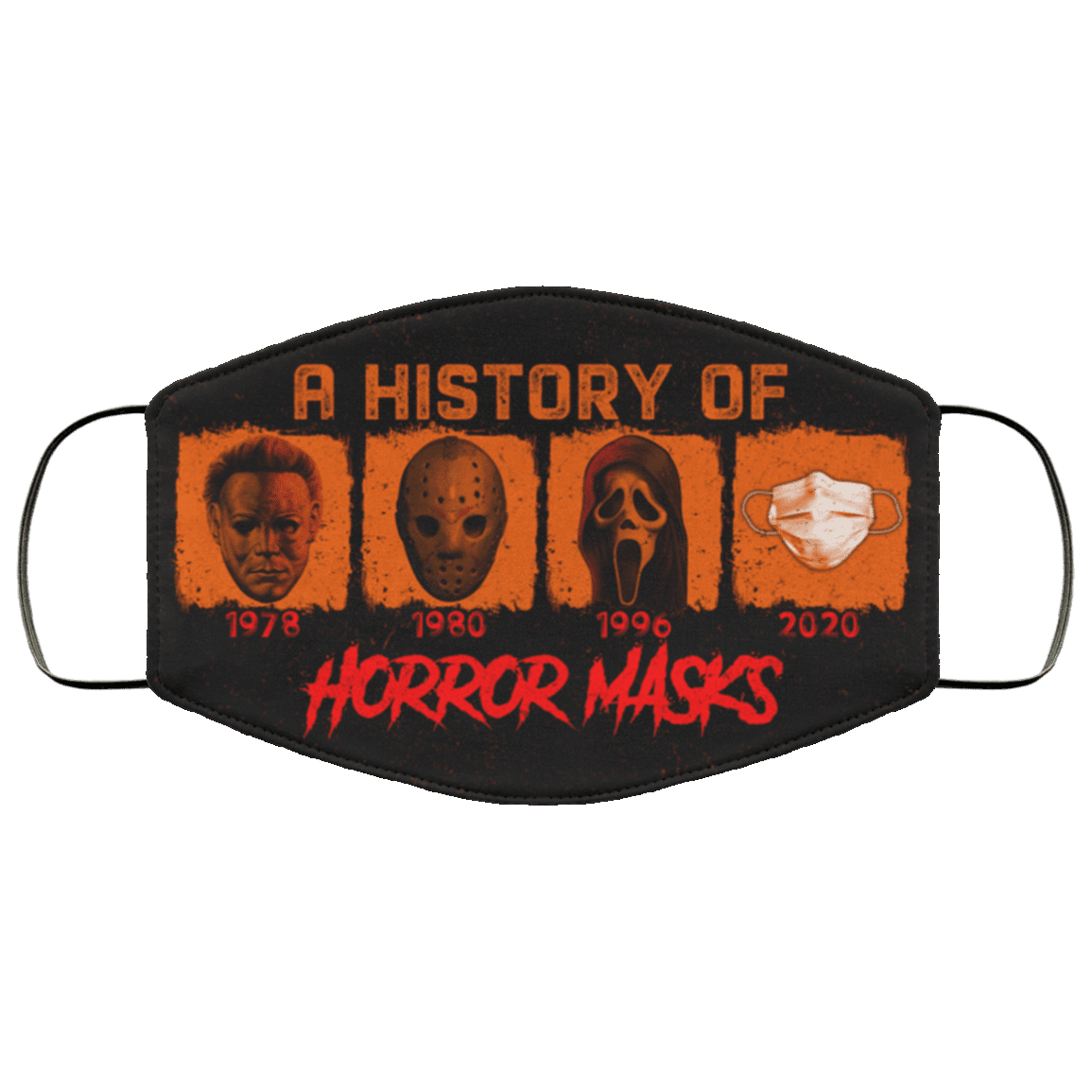 A History of Horror Masks - Halloween Murder Washable Reusable Custom Printed Cloth Face Mask Cover, Black, Cloth Face Cover A History of Horror Masks - Halloween Murder Washable Reusable Custom Printed Cloth Face Mask Cover, Black, Cloth Face Cover