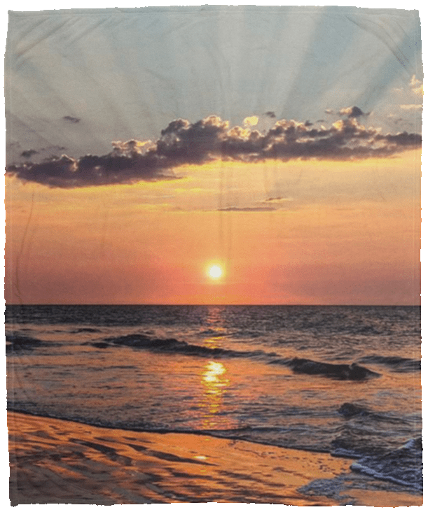 Sunrise Summer Beach Lover Fleece Blanket - Mink Sherpa Blanket - Woven Blanket, White, Cozy Plush Fleece Blanket - 50x60