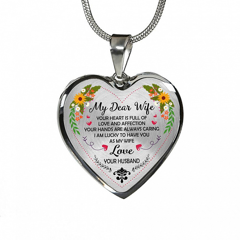 Husband to My Dear Wife Your Heart Is Full of Love and Affection Heart Pendant Necklace - Heart Luxury Necklace (Silver)