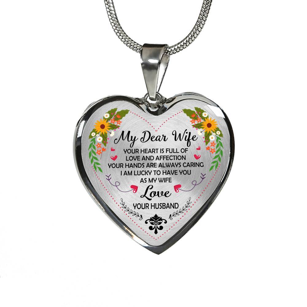 Husband to My Dear Wife Your Heart Is Full of Love and Affection Heart Pendant Necklace - Heart Luxury Necklace (Silver) Husband to My Dear Wife Your Heart Is Full of Love and Affection Heart Pendant Necklace - Heart Luxury Necklace (Silver)