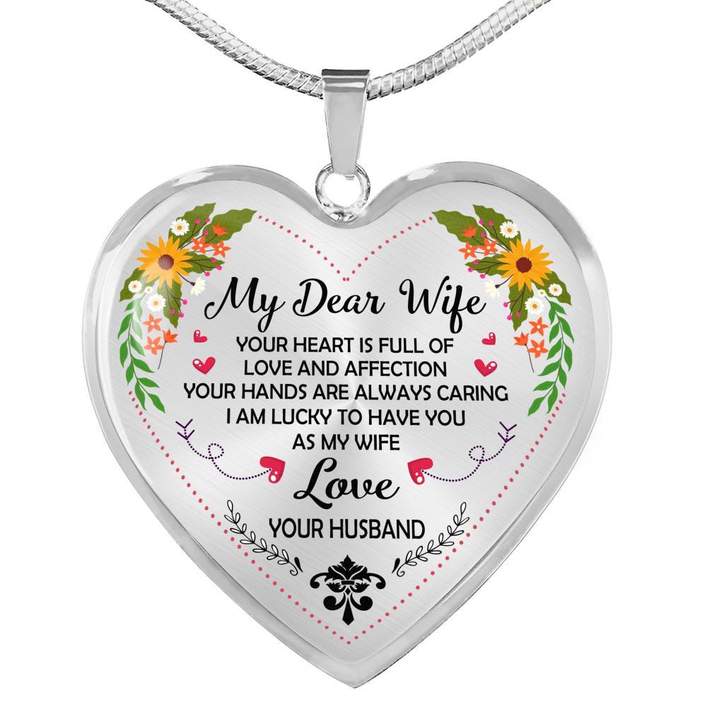 Husband to My Dear Wife Your Heart Is Full of Love and Affection Heart Pendant Necklace - Heart Luxury Necklace (Silver) Husband to My Dear Wife Your Heart Is Full of Love and Affection Heart Pendant Necklace - Heart Luxury Necklace (Silver)