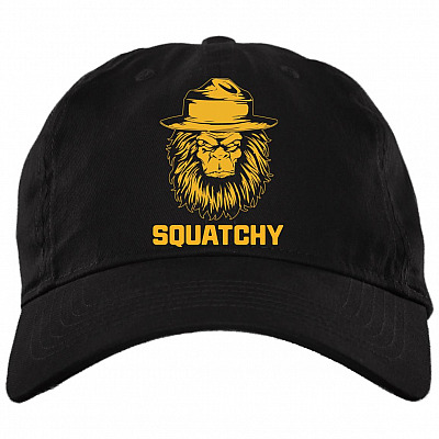 Squatchy Sasquatch Bigfoot Twill Cap - High-Profile Snapback Hat, Black, Brushed Twill Dad Cap
