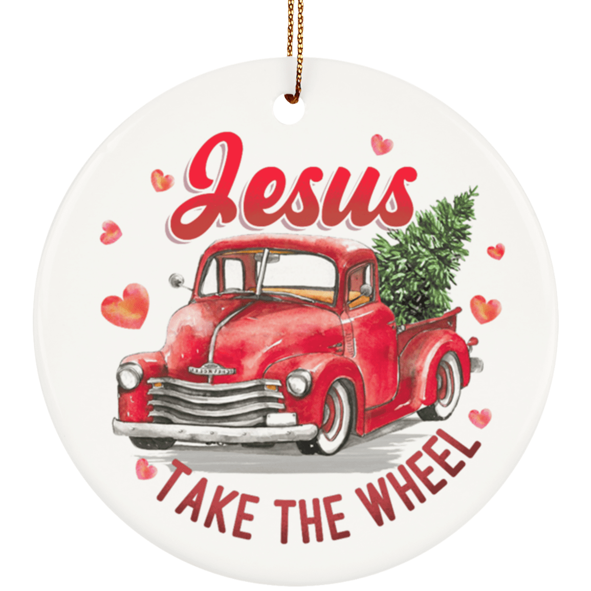 Jesus Take The Wheel Ornament Keepsake - Christmas Holiday Flat Circle Porcelain Ceramic Ornament, White, Ceramic Circle Ornament Jesus Take The Wheel Ornament Keepsake - Christmas Holiday Flat Circle Porcelain Ceramic Ornament, White, Ceramic Circle Ornament