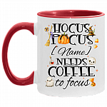 Personalized Pocus Needs Coffee To Focus Accent Mug - Halloween Coffee Mug Gift, White/Red, 11 oz. Accent Mug