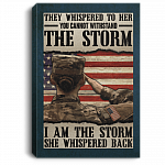 American Flag Army Girl They Whispered To Her You Cannot Withstand The Storm Framed Canvas - Unframed Poster, White, 0.75'' Framed Canvas