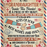 To My Granddaughter Inside This Blanket Is A Piece Of My Heart Letter Fleece Blanket - Premium Sherpa Blanket, White, Cozy Plush Fleece Blanket - 50x60