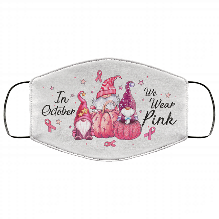 In October We Wear Pink Pumpkin Washable Reusable Custom Printed Cloth Face Mask Cover, White, Cloth Face Cover