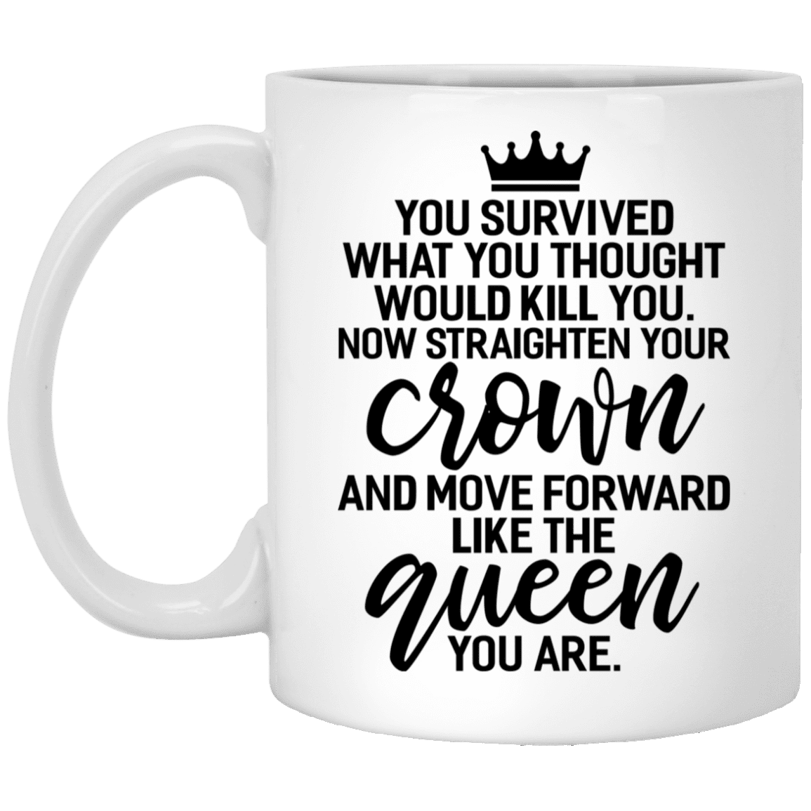 Queen You Survived What Would Kill You Straighten Your Crown Feminism Ceramic Coffee Mug - Beer Stein, White, 11 oz. White Mug Queen You Survived What Would Kill You Straighten Your Crown Feminism Ceramic Coffee Mug - Beer Stein, White, 11 oz. White Mug