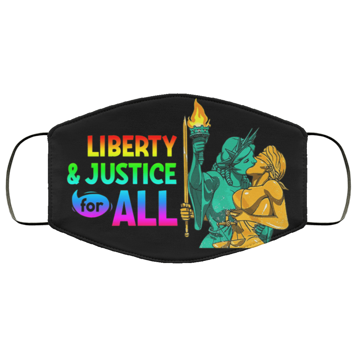 Liberty & Justice For All LGBT Washable Reusable Custom Printed Cloth Face Mask Cover, Black, Cloth Face Cover Liberty & Justice For All LGBT Washable Reusable Custom Printed Cloth Face Mask Cover, Black, Cloth Face Cover