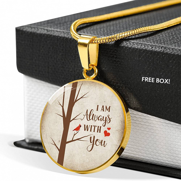 I Am Always With You Cardinal Luxury Circle Pendant Necklace - Memorial Jewelry - Circle Luxury Necklace (Gold Plated)