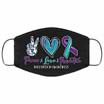 Peace Love Prevention Suicide Prevention Awareness Washable Reusable Custom - Printed Cloth Face Mask Cover, Black, Cloth Face Cover