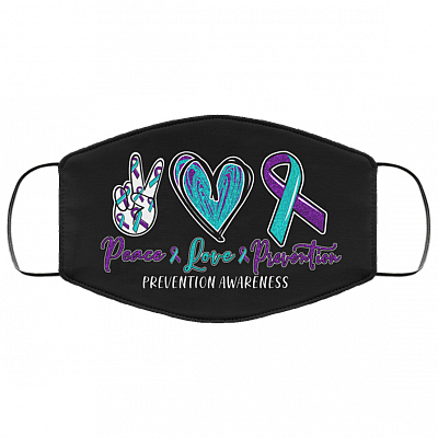 Peace Love Prevention Suicide Prevention Awareness Washable Reusable Custom - Printed Cloth Face Mask Cover, Black, Cloth Face Cover