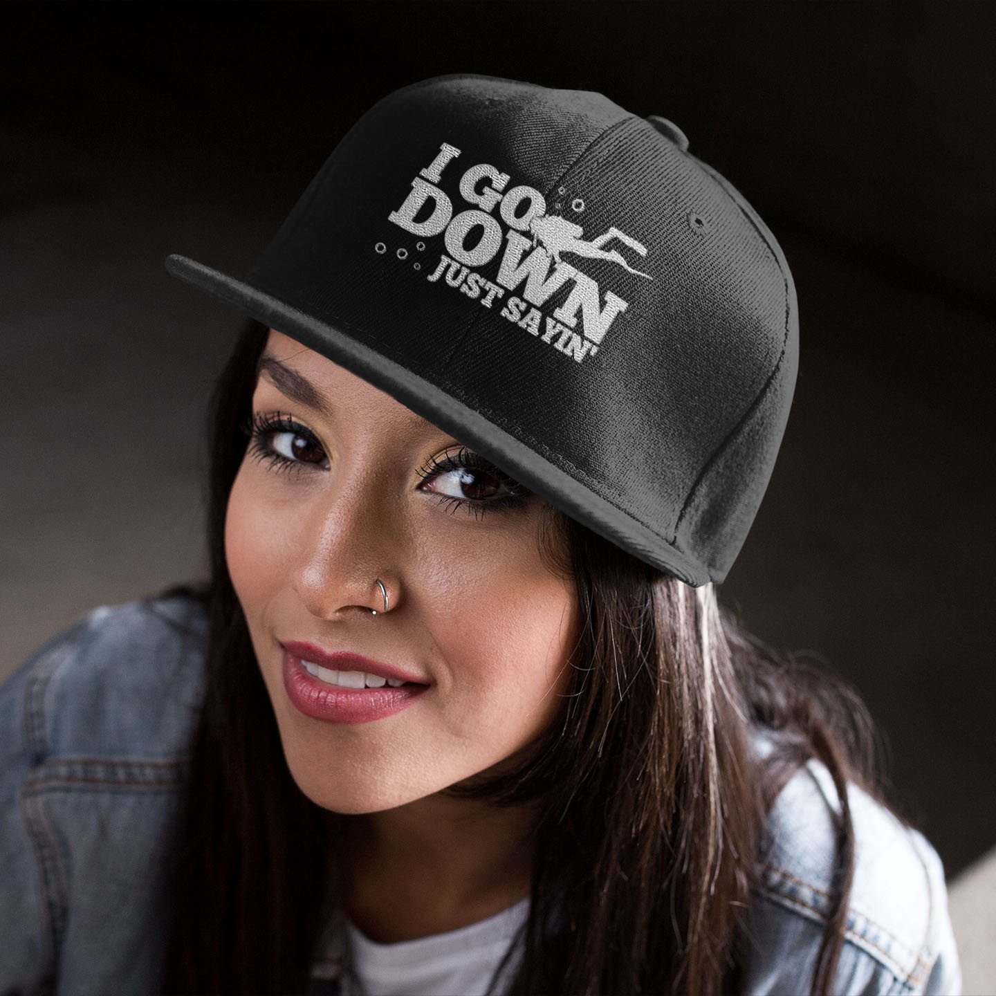 10VT. I Go Down Scuba Diving hat mockup2