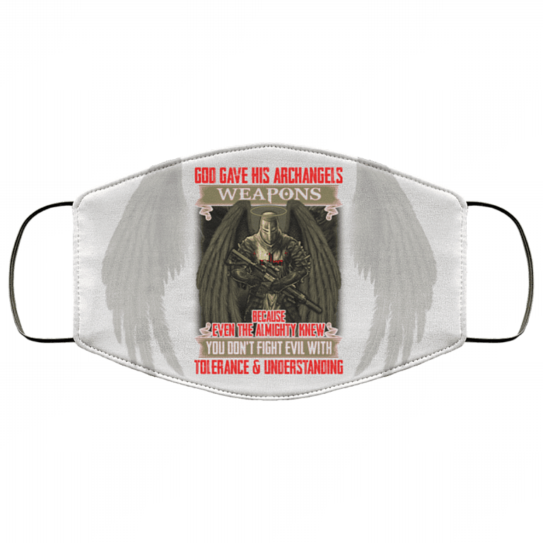 God Gave His Archangels Weapons Washable Reusable Custom Printed Cloth Face Mask Cover - Archangel Knights Templar Mask, White, Cloth Face Cover