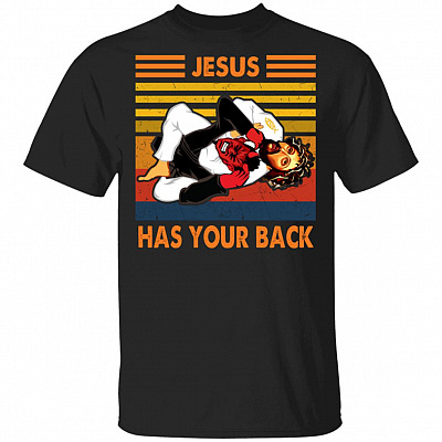Jiu Jitsu Shirts - Jesus Has Your Back Shirt - Funny Jesus T-shirt, Black, Unisex T-Shirt