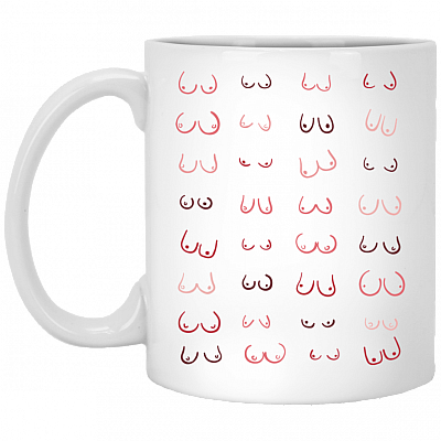 Feminism Doodle Boobs Ceramic Coffee Mug - Beer Stein - Water Bottle - Color Changing Mug, White, 11 oz. White Mug