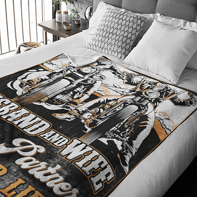 Alternative view of Husband and Wife Riding Partners for Life Fleece Blanket - Premium Sherpa Blanket - Woven Blanket