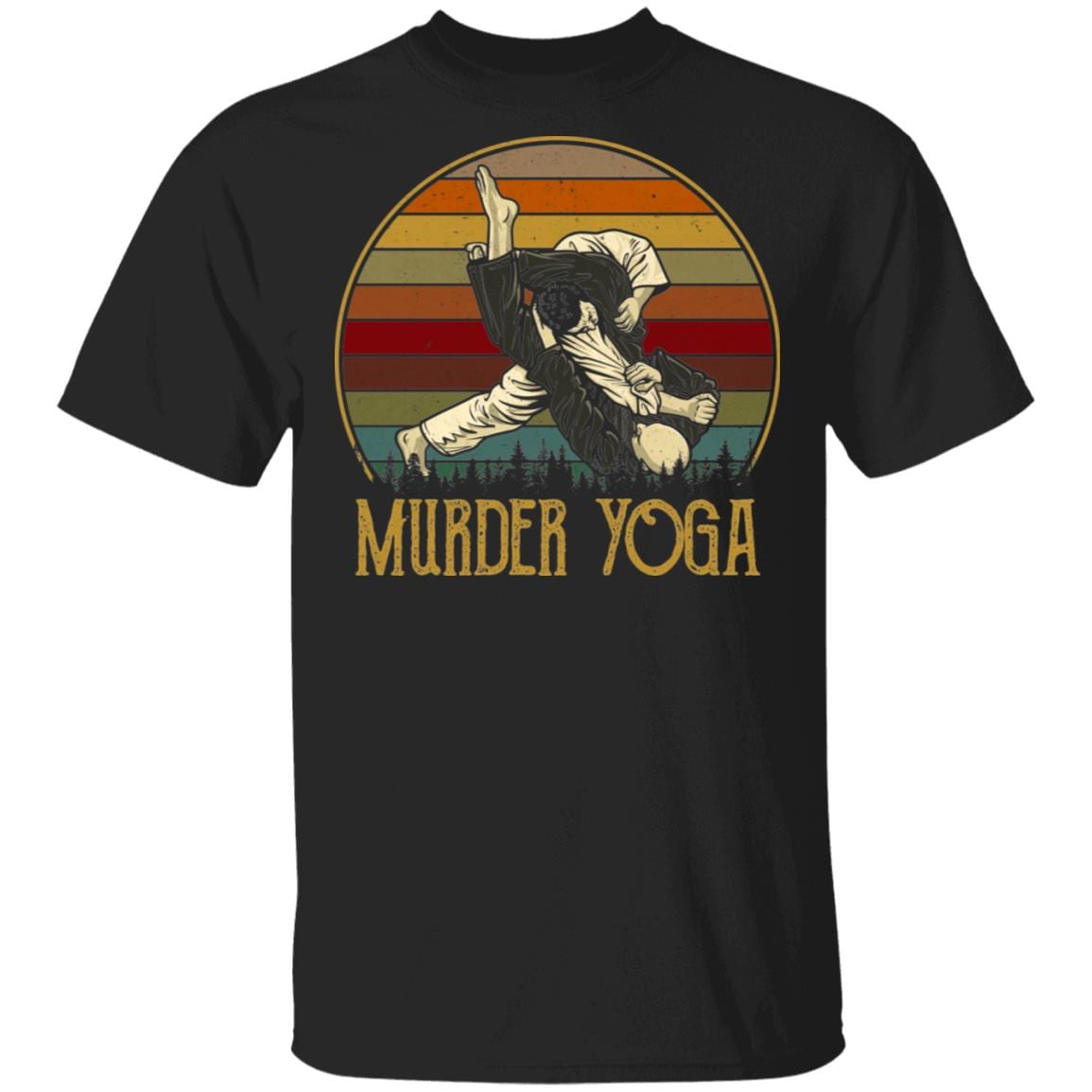 Murder Yoga Jiu-Jitsu Vintage Retro T-Shirt - Funny Brazilian Wrestling Shirt, Black, Unisex T-Shirt