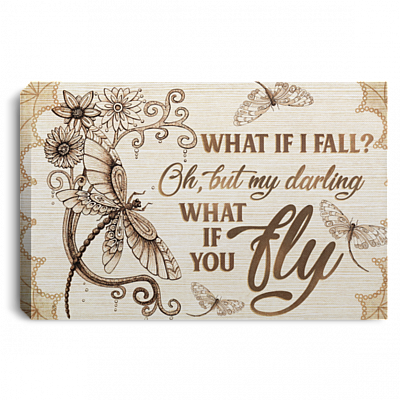 What If I Fall Oh But My Darling What If You Fly Framed Canvas - Unframed Poster - Home Decor Wall Art, White, 0.75'' Framed Canvas