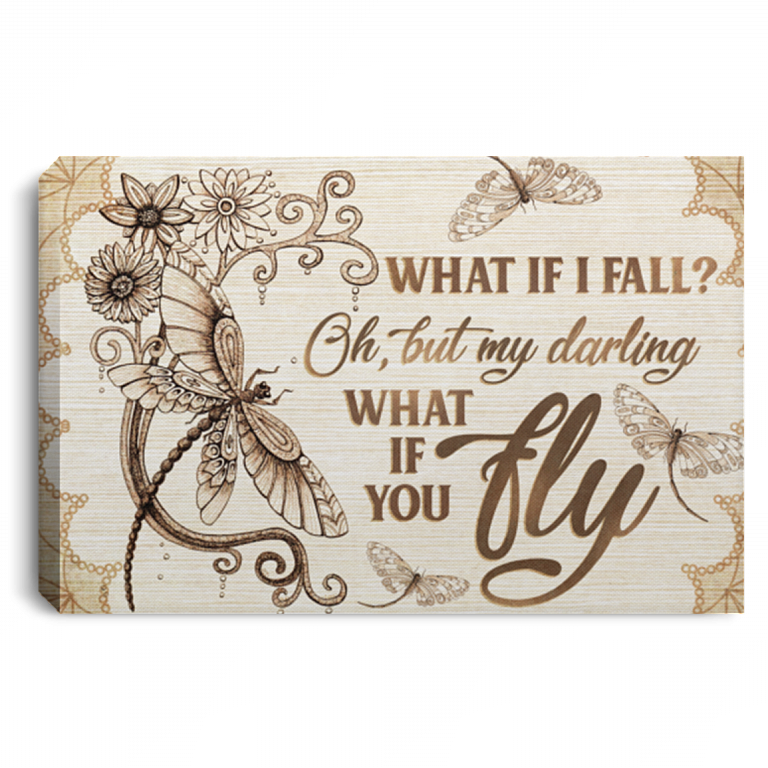 What If I Fall Oh But My Darling What If You Fly Framed Canvas - Unframed Poster - Home Decor Wall Art, White, 0.75'' Framed Canvas