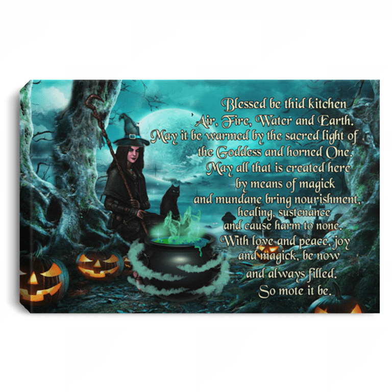 Blessed Be This Kitchen Air Fire Water Earth Witch Gallery Wrapped Framed Canvas Prints-Unframed Poster, White, 0.75'' Framed Canvas