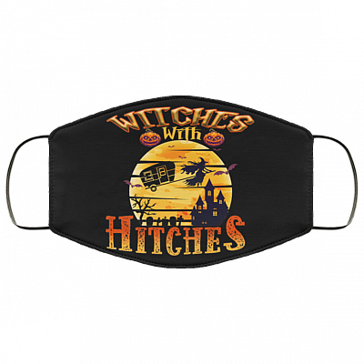 Witches With Hitches Halloween Camping Washable Reusable Custom Printed Cloth Face Mask Cover - Camper Gift, Black, Cloth Face Cover