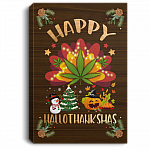 Happy Hallothanksmas Weed Framed Canvas Unframed Poster - Cannabis Halloween Thanksgiving Christmas Wall Art, White, 0.75'' Framed Canvas