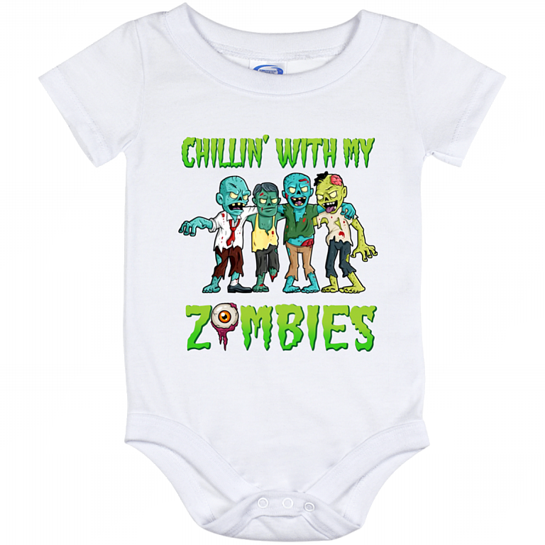 Chillin With My Zombies Baby Onesie - Funny Halloween Toddler Baby Infant Bodysuit Newborn Clothing, White, Baby Onesie - 12 Month