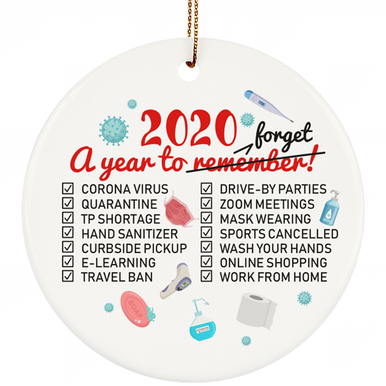 Christmas 2020 A Year To Remember Funny Quarantine Christmas Ornament - Pandemic Circle Ornament Keepsake, White, Circle Ornament