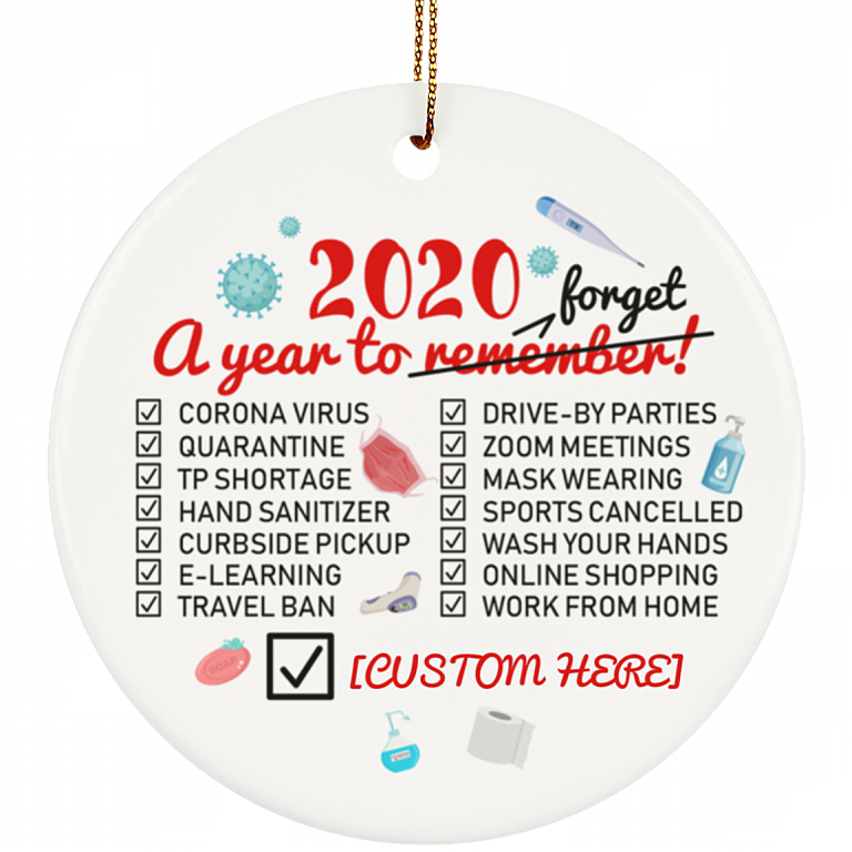 Personalized 2020 A Year To Remember Funny Quarantine Christmas Pandemic Circle Ornament Keepsake, White, Circle Ornament