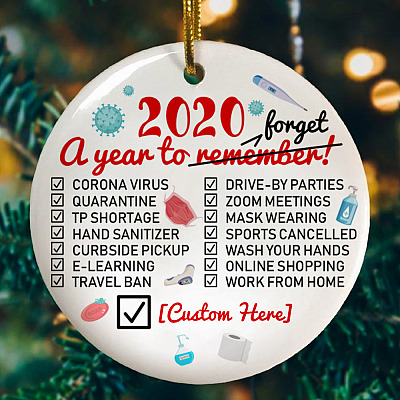 Alternative view of Personalized 2020 A Year To Remember Funny Quarantine Christmas Pandemic Circle Ornament Keepsake
