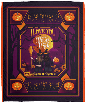 Personalized Halloween Besties I Love You to the Moon and Back Fleece Blanket - Premium Sherpa Blanket, White, Cozy Plush Fleece Blanket - 50x60