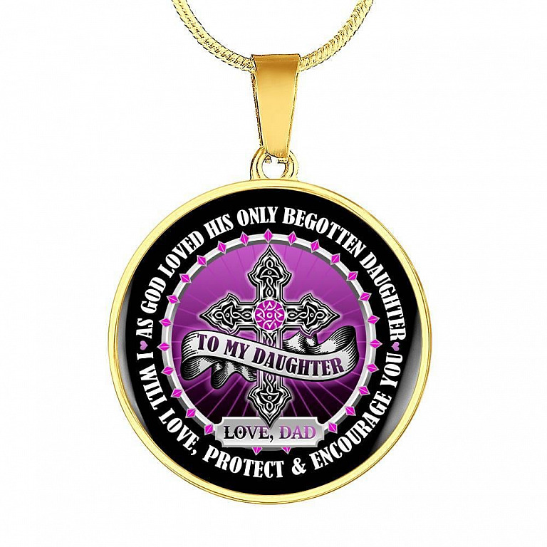 To My Daughter Love Dad Circle Pendant Necklace - Daughter Necklace Cross Necklace - Daughter Gift From Dad - Circle Luxury Necklace (Gold Plated)