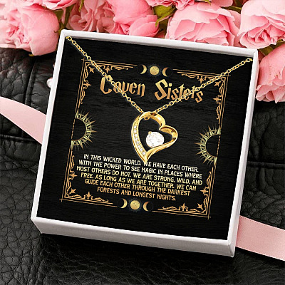 Coven Sisters Best Witches Friends Bestie Forever Love Heart Pendant Necklace - Sister Gifts from Sister