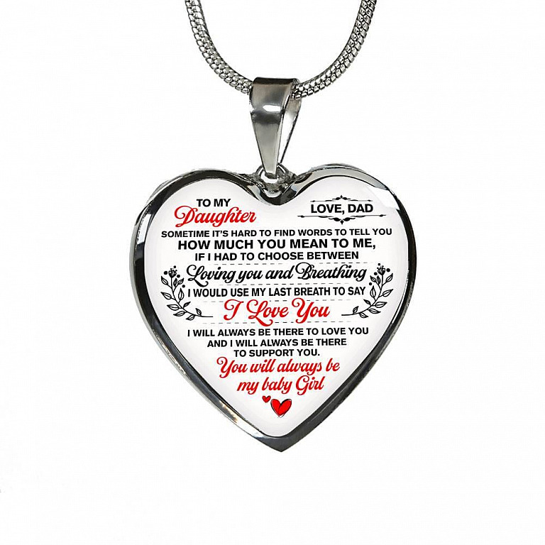 Dad To My Daughter Sometimes Its Hard To Find Words To Tell You How Much You Mean To Me Heart Pendant Necklace - Heart Luxury Necklace (Silver)