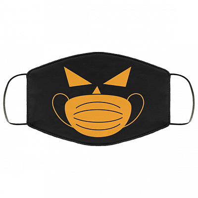 Pumpkin With Mask Jack O' Lantern Washable Reusable Custom Printed Cloth Face Mask Cover Halloween Face Mask, Black, Cloth Face Cover – Medium/Large