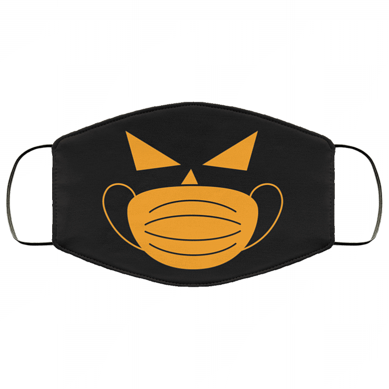 Pumpkin With Mask Jack O' Lantern Washable Reusable Custom Printed Cloth Face Mask Cover Halloween Face Mask, Black, Cloth Face Cover – Medium/Large