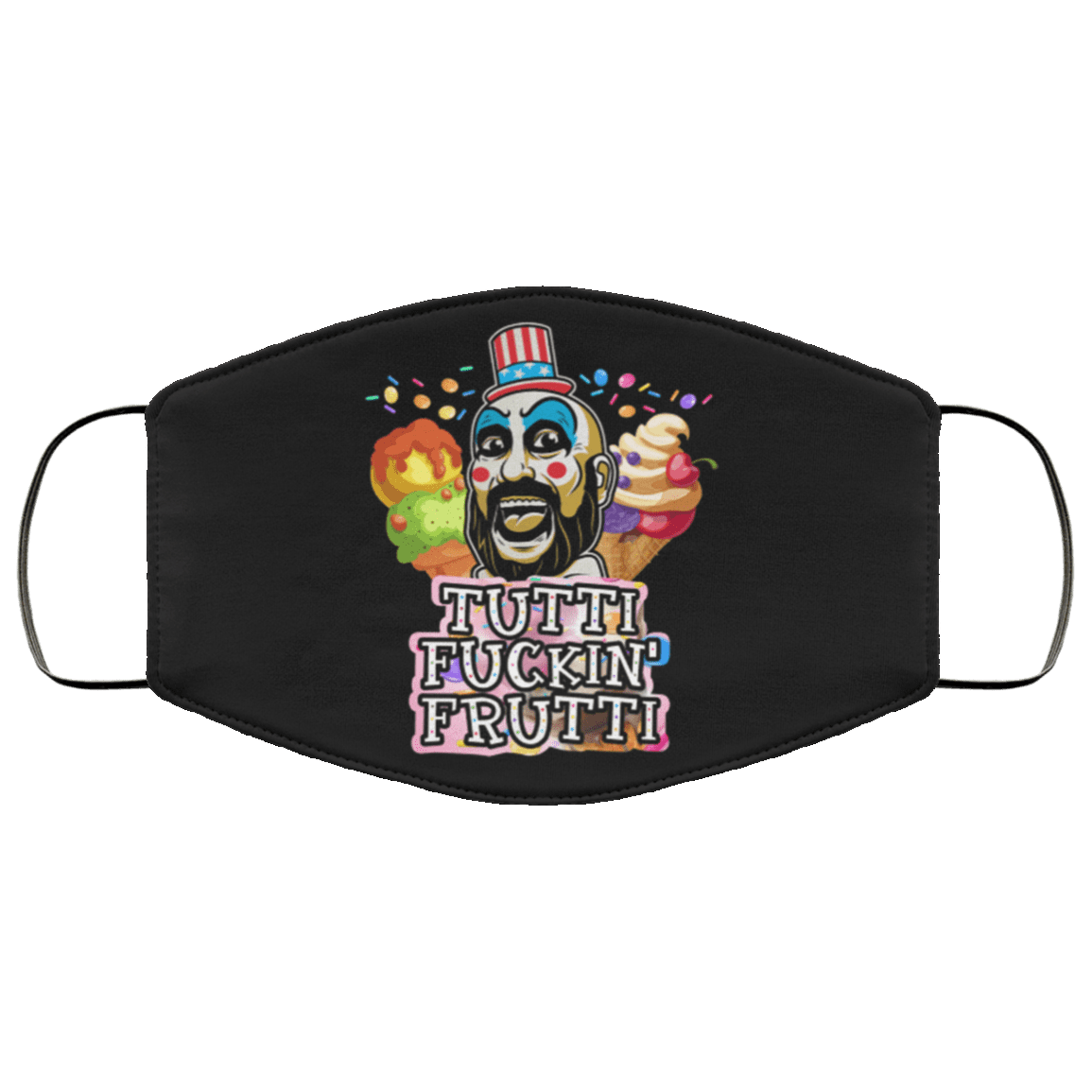 Tutti Fuckin' Frutti Capt Spaulding House of 1000 Corpses Washable Reusable Custom - Printed Cloth Face Mask Cover, Black, Cloth Face Cover – Medium/Large Tutti Fuckin' Frutti Capt Spaulding House of 1000 Corpses Washable Reusable Custom - Printed Cloth Face Mask Cover, Black, Cloth Face Cover – Medium/Large