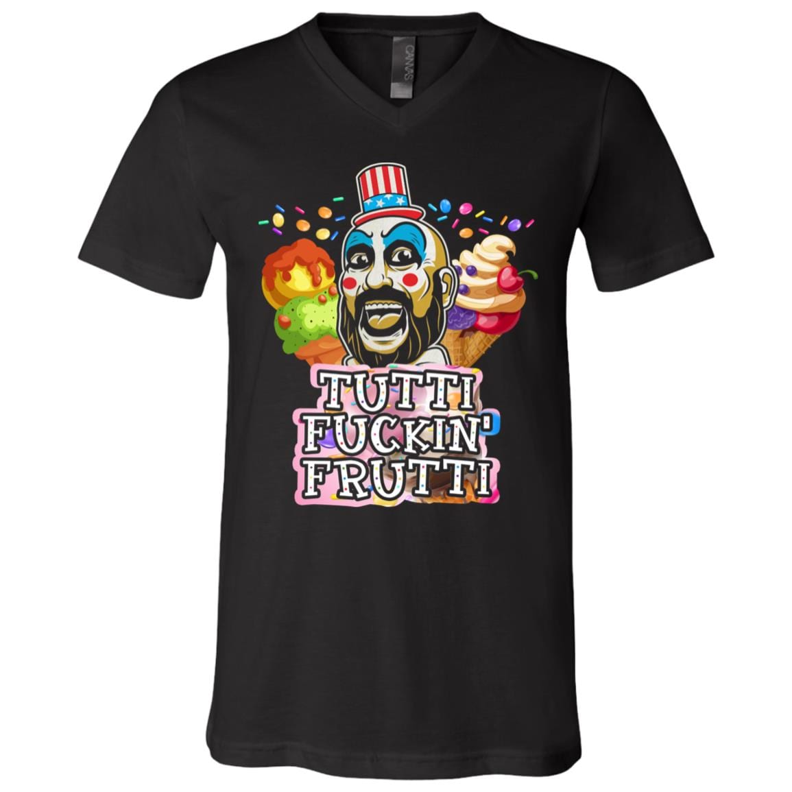 Tutti Fuckin' Frutti Capt Spaulding House of 1000 Corpses T-Shirt - V Neck, Black, V-Neck T-Shirt