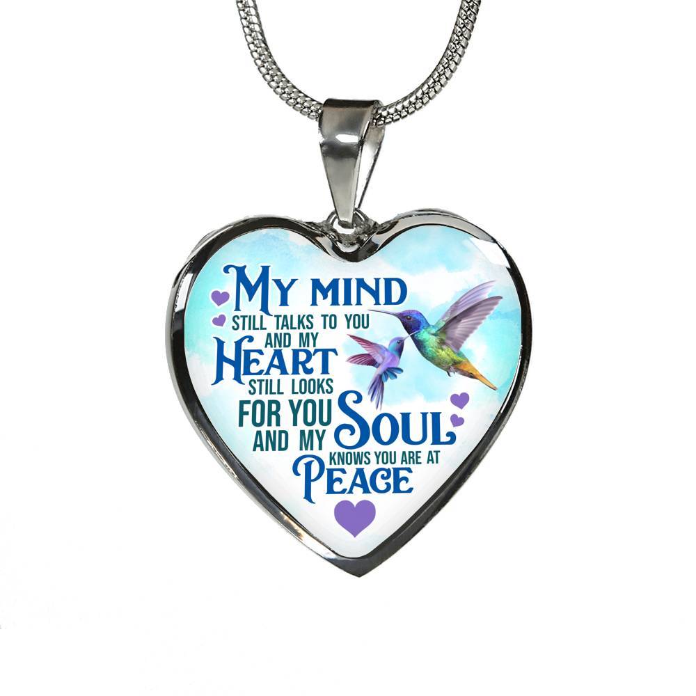 My Mind Still Talks To You But My Soul Know You Are At Peace Hummingbird Luxury Heart Pendant Necklace - Heart Luxury Necklace (Silver) My Mind Still Talks To You But My Soul Know You Are At Peace Hummingbird Luxury Heart Pendant Necklace - Heart Luxury Necklace (Silver)