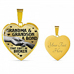 Grandma and Grandson a Bond That Can't Be Broken Heart Pendant Necklace - Heart Luxury Necklace (Gold Plated)