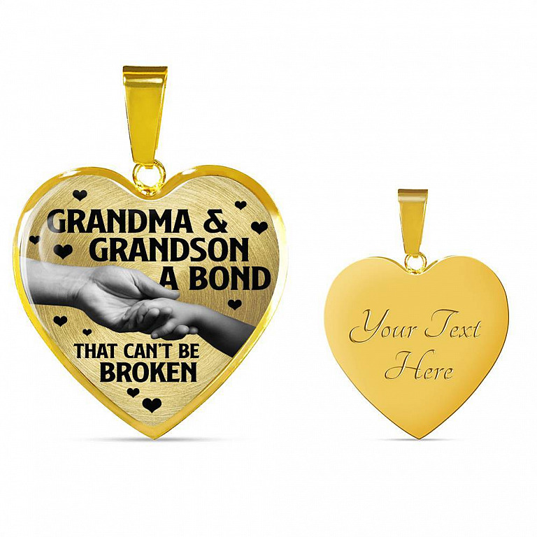 Grandma and Grandson a Bond That Can't Be Broken Heart Pendant Necklace - Heart Luxury Necklace (Gold Plated)