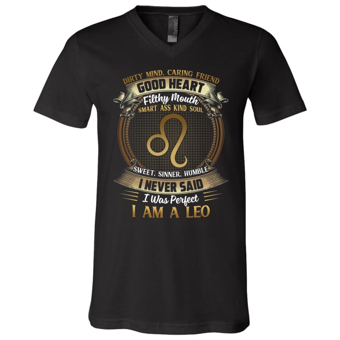 Leo Dirty Mind Caring Friend Good Heart Filthy Mouth I Never Said I'm Perfect Zodiac T-Shirt - V Neck, Black, V-Neck T-Shirt